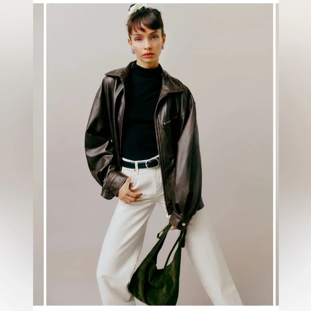 Reformation Veda Marco leather oversized jacket xs pit stop - Picture 2 of 8